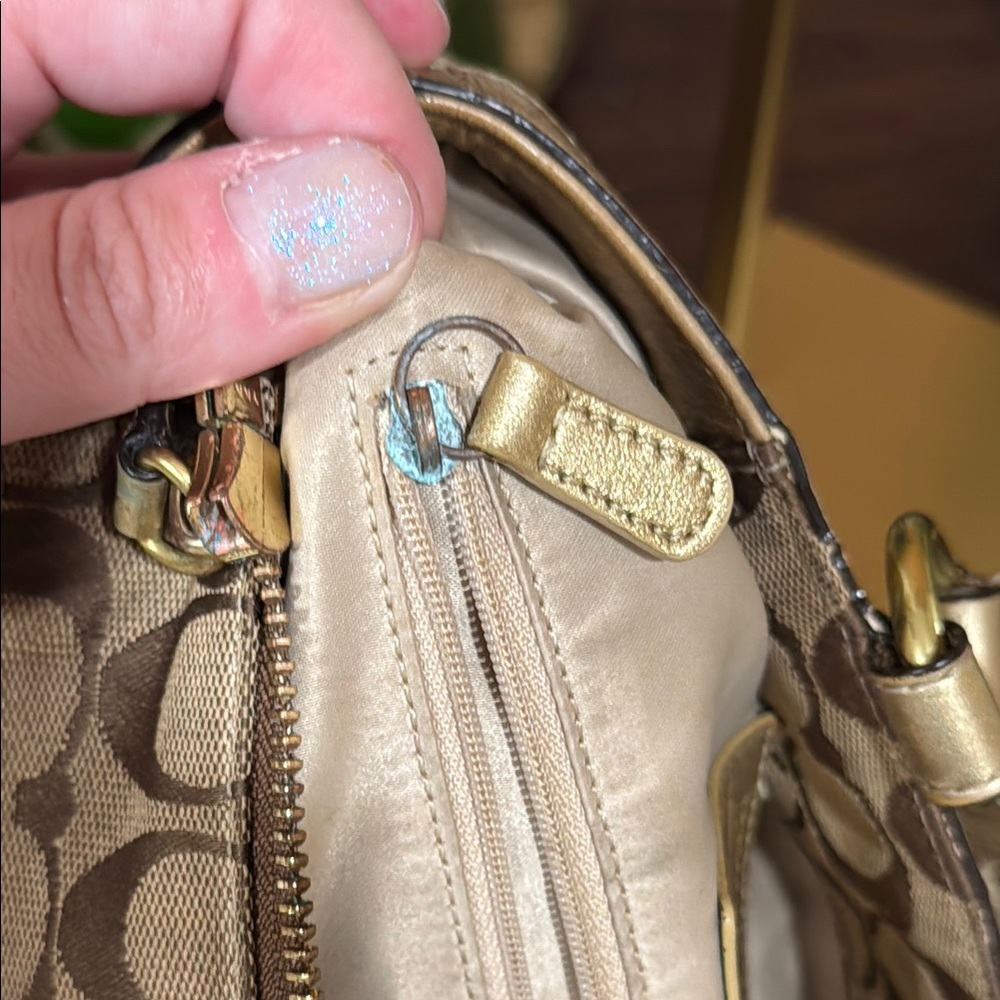 Coach Brown and Gold Shoulder Bag with Signature Pattern - Picture 9 of 10